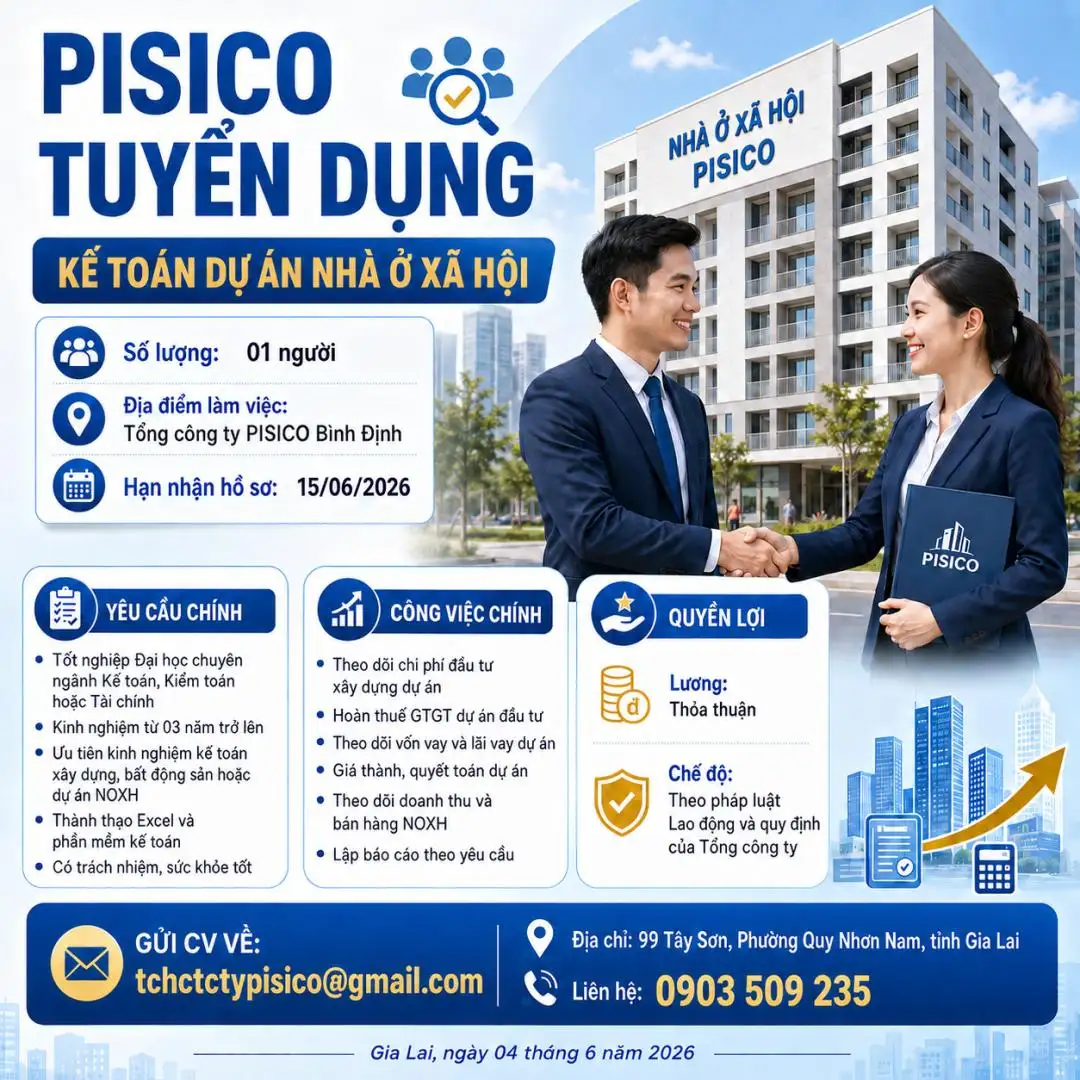 PISICO tuyển dụng Kế toán dự án Nhà ở xã hội